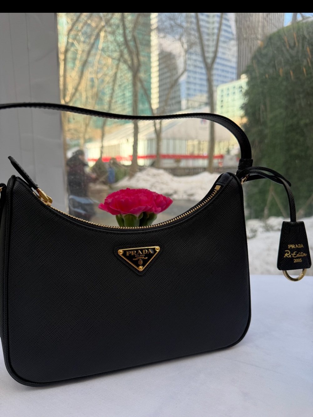 Prada Black Saffiano Shoulder Bag with Gold Hardware